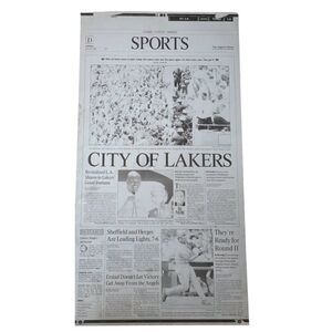 Rare Vintage LA Times Newspaper Printing Plate: City of Lakers - June 13, 2002